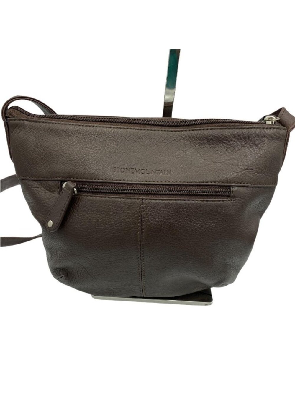 Stone Mountain Brown Pebbled Leather Crossbody Bag Organizer Adjustable Strap Pu